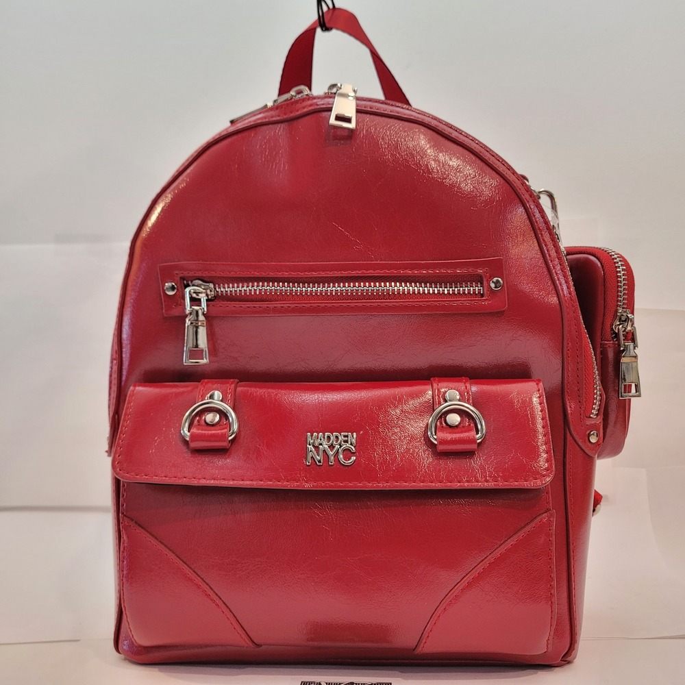 Madden NYC Dome Ring‎ Backpack Womens Red Faux Leather Rhinestone Pouch MNY-799